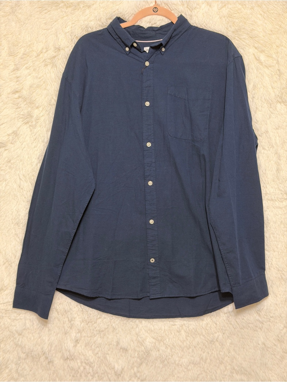 Jack & Jones Mens Long Sleeve Slim Fit Oxford Shirt Size XXL Navy Cotton Preppy